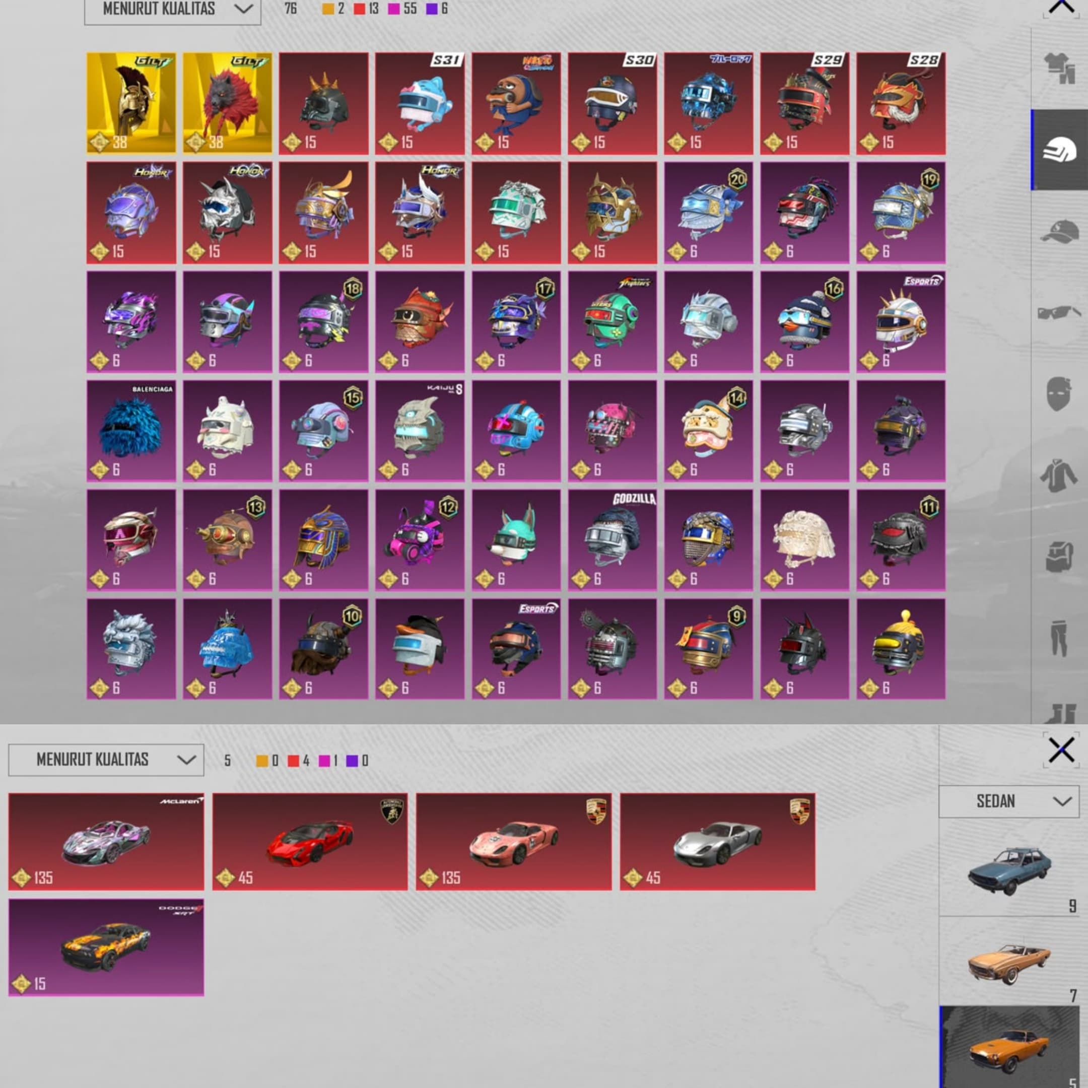 Akun Sultan Pensiun, 6 X-suit, 13 Sportcar, 113 Weapon Lab, Inferno, Set Ryzen - 4