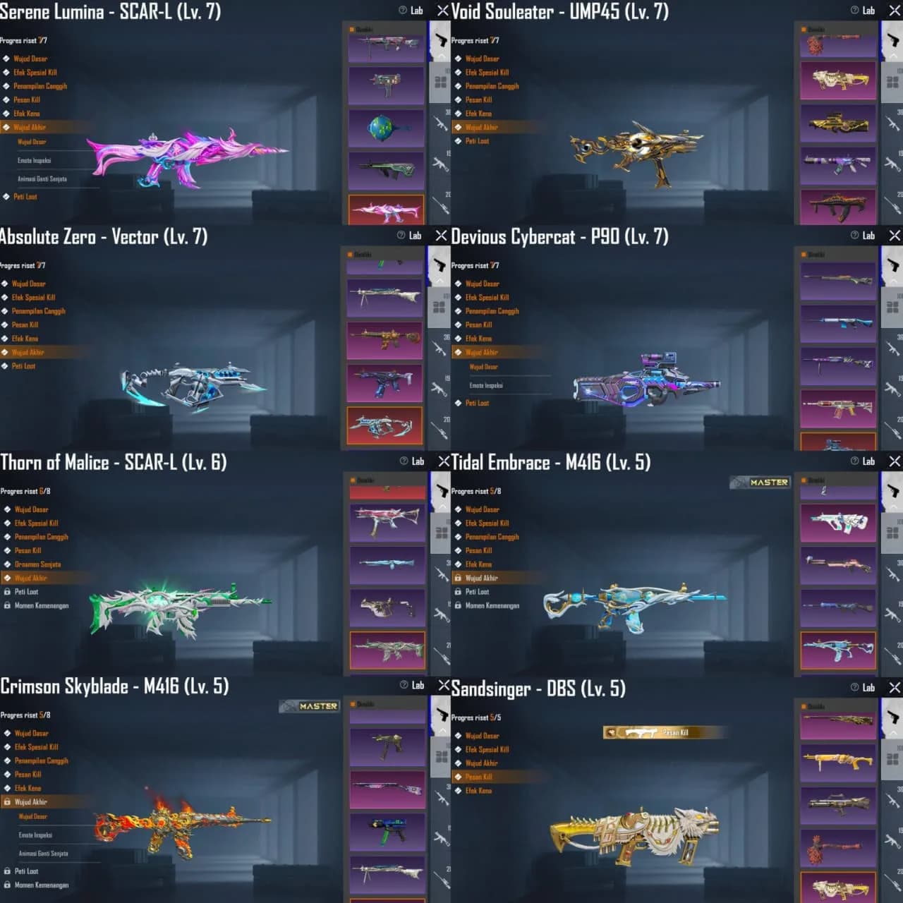 Koleksi Lvl. 80, 101 Weapon Lab, 42 Killmess, 21 Max & 9 X-suit + 18 Gilt - 5