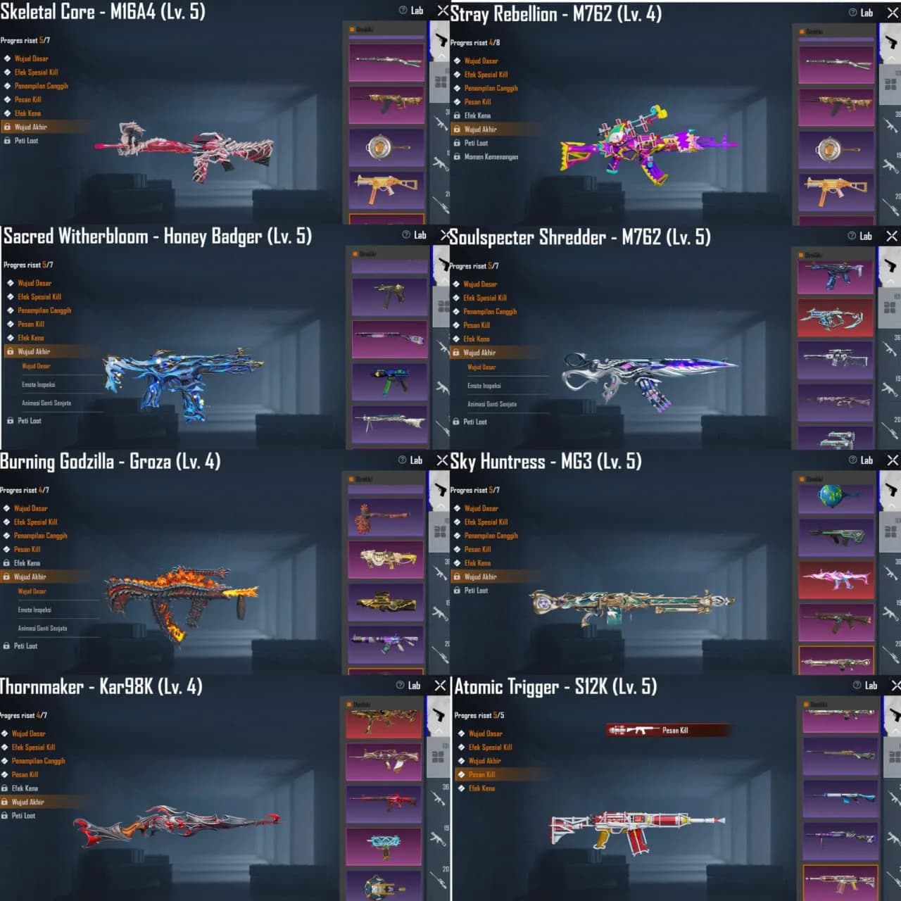 Koleksi Lvl. 80, 101 Weapon Lab, 42 Killmess, 21 Max & 9 X-suit + 18 Gilt - 6