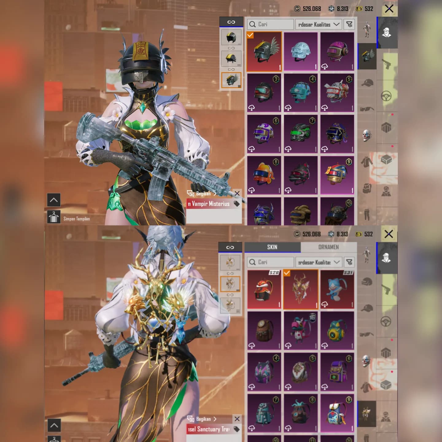 X Suit Fiore + M416 Glacier Kill Mess + Penutup Mata Blind Noble + Helm Vampir  - 2