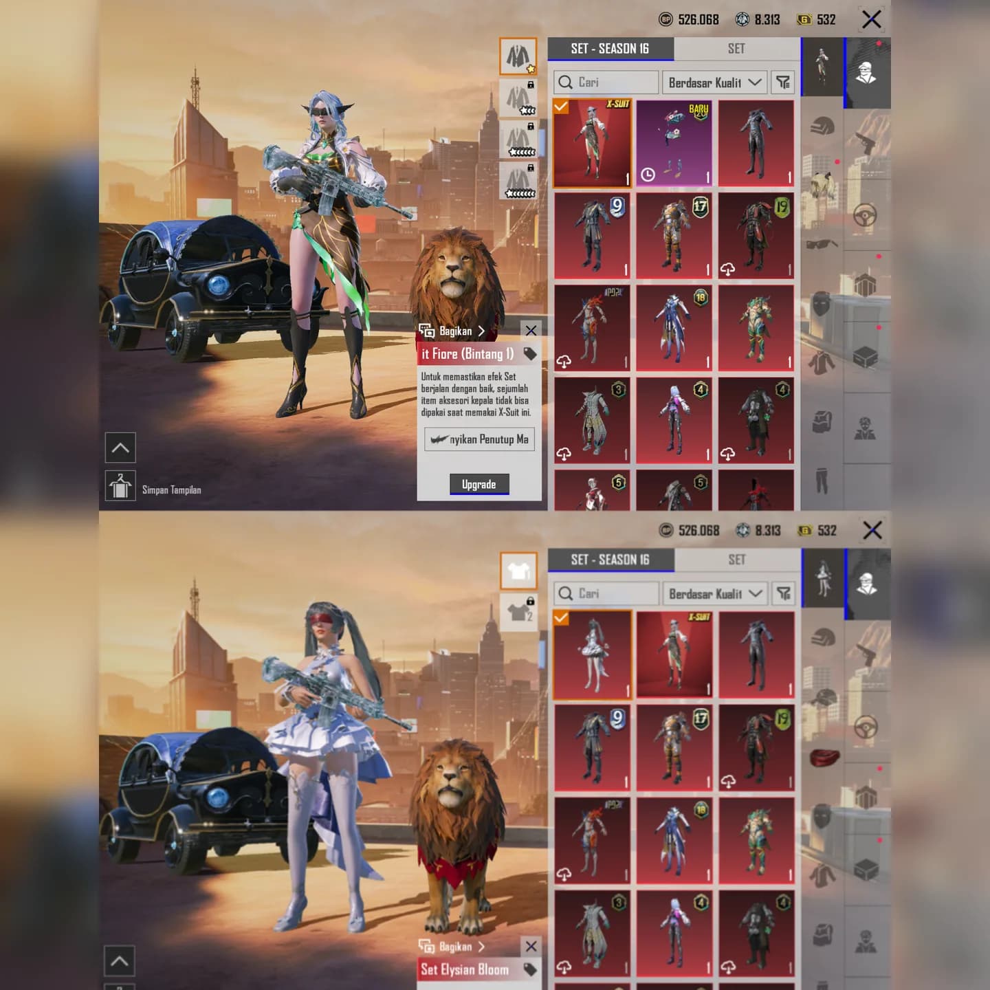 X Suit Fiore + M416 Glacier Kill Mess + Penutup Mata Blind Noble + Helm Vampir  - 3