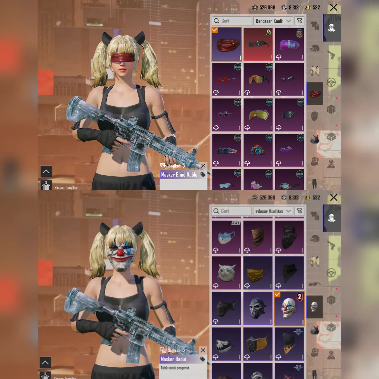 X Suit Fiore + M416 Glacier Kill Mess + Penutup Mata Blind Noble + Helm Vampir  - 5
